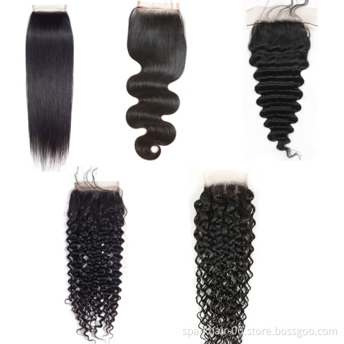 OEM Custom Logo Virgin Human Hair Swiss Lace Transparent Lace Frontal Closures 360 13x6 4x4 5x5 2x6 Hd Lace Closure